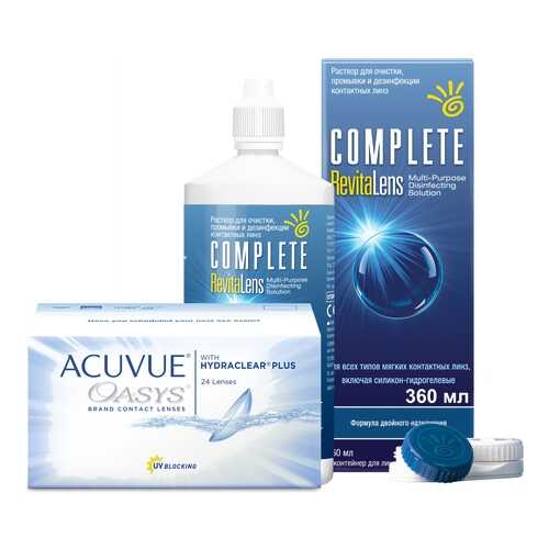 Контактные линзы Acuvue Oasys 24 линзы R 8.8 -1.75 + Раствор Complete RevitaLens 360 мл в Аптека Норма